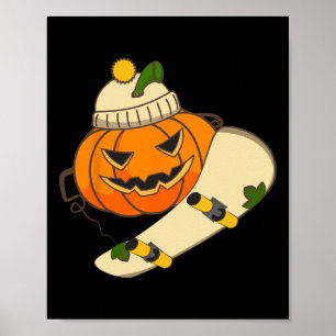 Pumpkin Skateboard Halloween Costume Funny Skatebo Poster