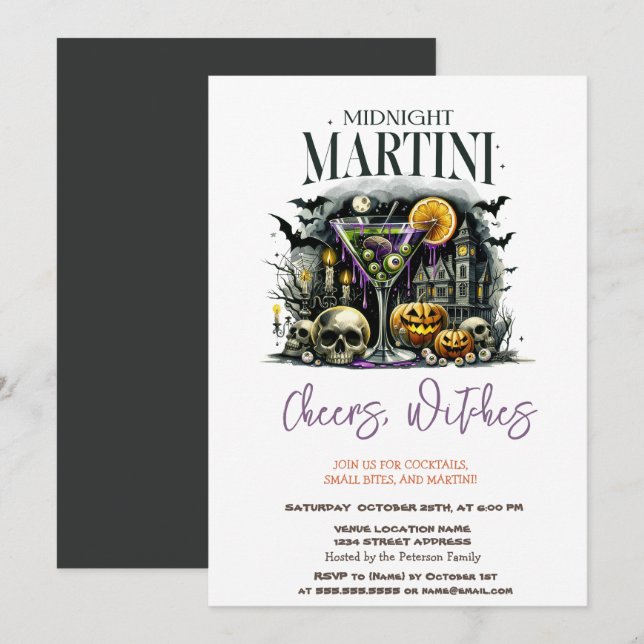 Pumpkin Skelet Martini Halloween Party Invitation (Front/Back)