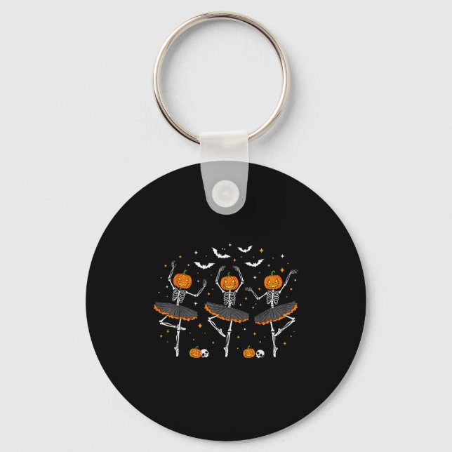 Pumpkin Skeleton Ballerinas Ballet Dance Girls Hal Key Ring (Front)