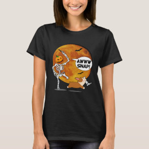 Pumpkin Skeleton Broken Leg Halloween Corgi T-Shirt