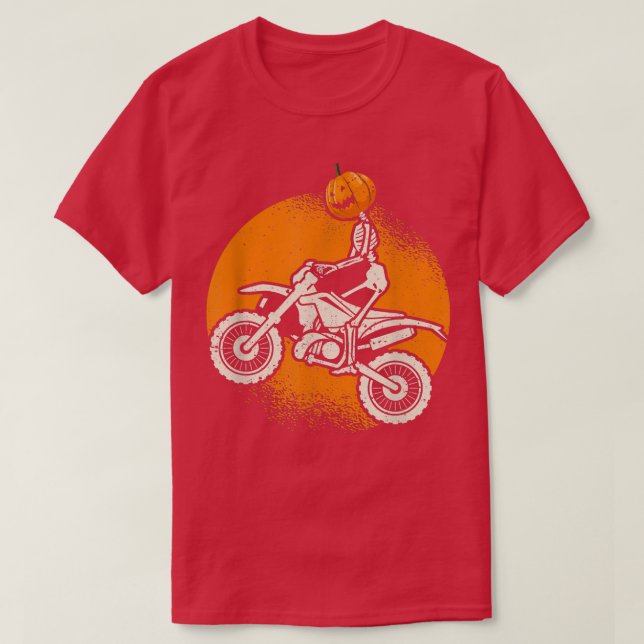 Pumpkin Skeleton Dirt Bike Rider Halloween Motocro T-Shirt (Design Front)