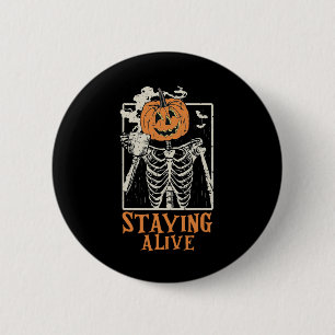 Pumpkin Skeleton Drink Coffee Staying Alive Funny 6 Cm Round Badge