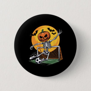 Pumpkin Skeleton Goalie Soccer Halloween Spooky Sp 6 Cm Round Badge