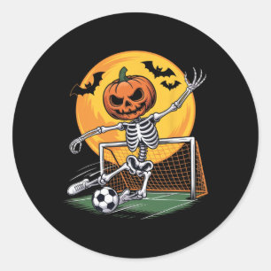 Pumpkin Skeleton Goalie Soccer Halloween Spooky Sp Classic Round Sticker