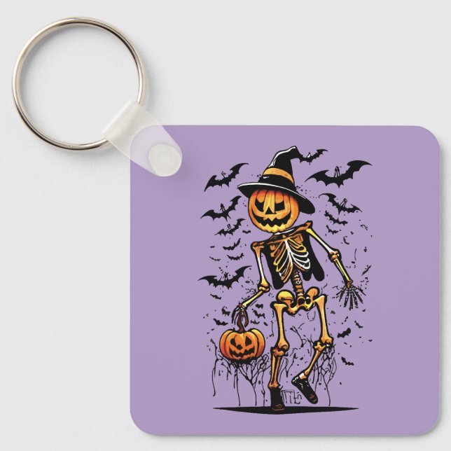 Pumpkin Skeleton Halloween Art  Key Ring (Front)