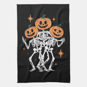 Pumpkin Skeleton Halloween Pumpkin Spooky Season  Tea Towel