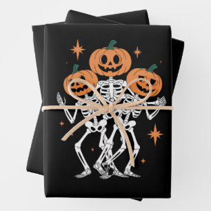 Pumpkin Skeleton Halloween Pumpkin Spooky Season  Wrapping Paper Sheet