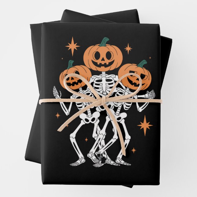 Pumpkin Skeleton Halloween Pumpkin Spooky Season  Wrapping Paper Sheet (In situ)