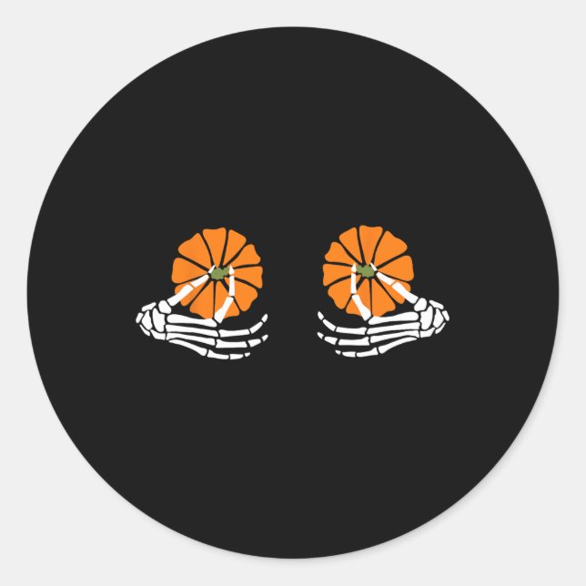 Pumpkin Skeleton Hand Halloween  Classic Round Sticker (Front)