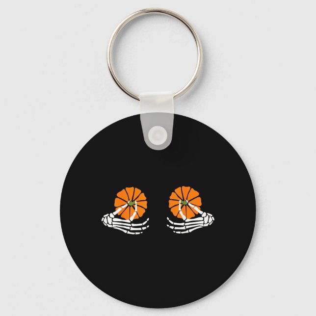 Pumpkin Skeleton Hand Halloween Key Ring (Front)