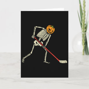 Pumpkin Skeleton Ice Hockey Funny Halloween Sports Card