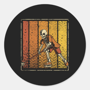 Pumpkin Skeleton Ice Hockey Halloween Winter Sport Classic Round Sticker