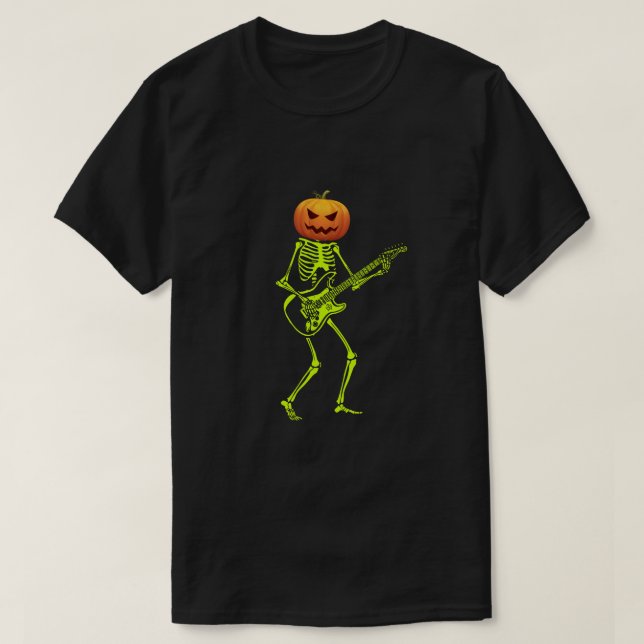 Pumpkin Skeleton Play Guitar Luminous Costume Hall T-Shirt (Design Front)
