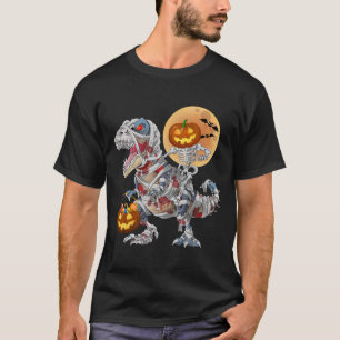 Pumpkin Skeleton Riding Zombie Mummy Dinosaur T-Shirt