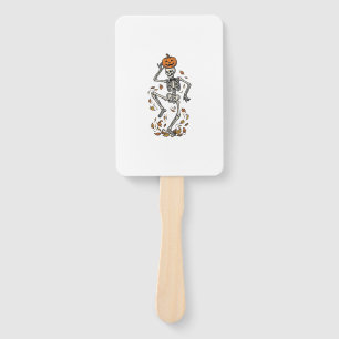 Pumpkin Skeleton Shirt Vintage Dancing Bones Art Hand Fan