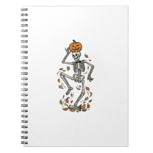 Pumpkin Skeleton Shirt Vintage Dancing Bones Art Notebook