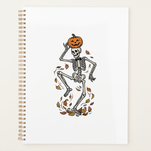 Pumpkin Skeleton Shirt Vintage Dancing Bones Art Planner (Front)