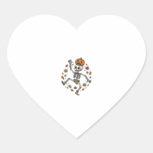 Pumpkin Skeleton Shirt Vintage Engraving Autumn Da Heart Sticker