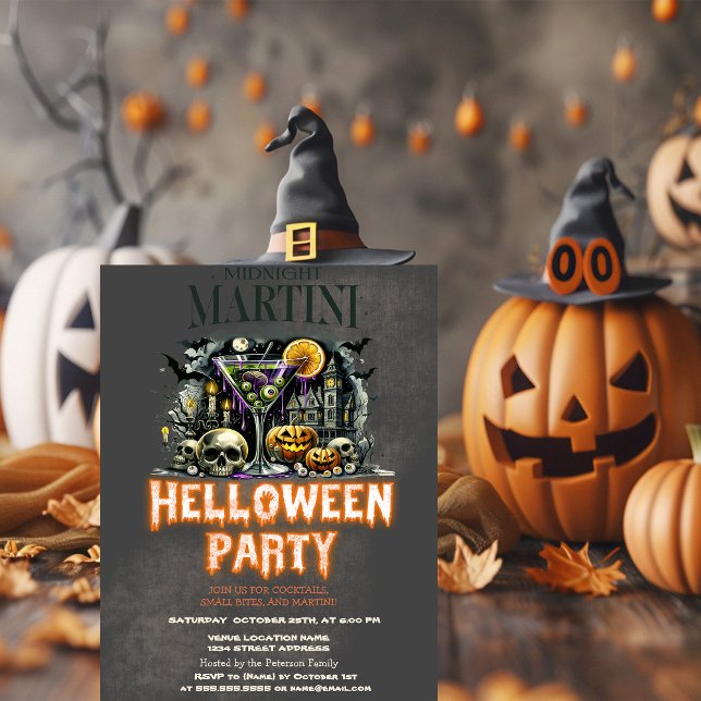 Pumpkin Skeleton Skull Martini Scary Halloween  Invitation (Creator Uploaded)