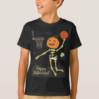 Pumpkin Skeleton Slam Dunk Basketball Halloween T-Shirt