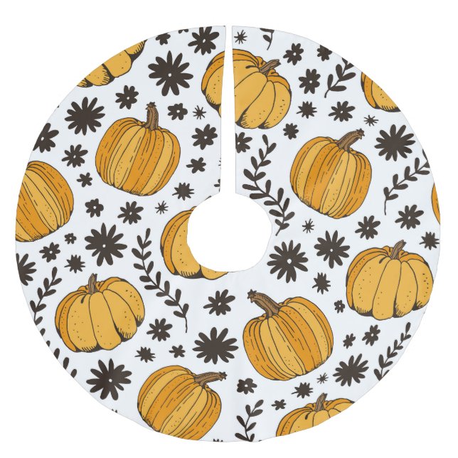 Pumpkin sketches: hand-drawn seamless pattern. brushed polyester tree skirt (Front)