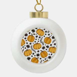 Pumpkin sketches: hand-drawn seamless pattern. ceramic ball christmas ornament