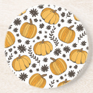Pumpkin sketches: hand-drawn seamless pattern. coaster