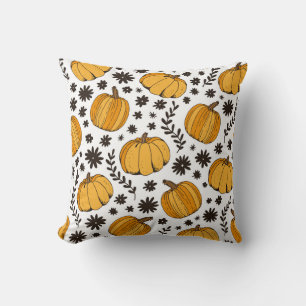 Pumpkin sketches: hand-drawn seamless pattern. cushion