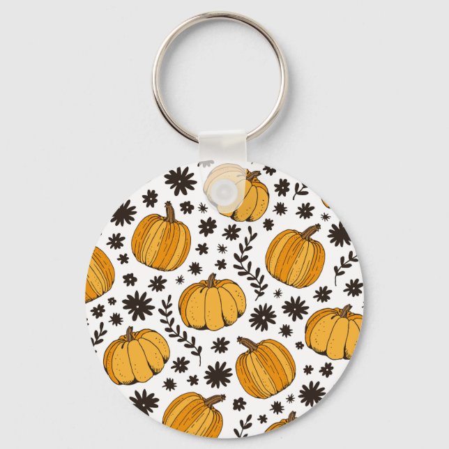 Pumpkin sketches: hand-drawn seamless pattern. key ring (Front)