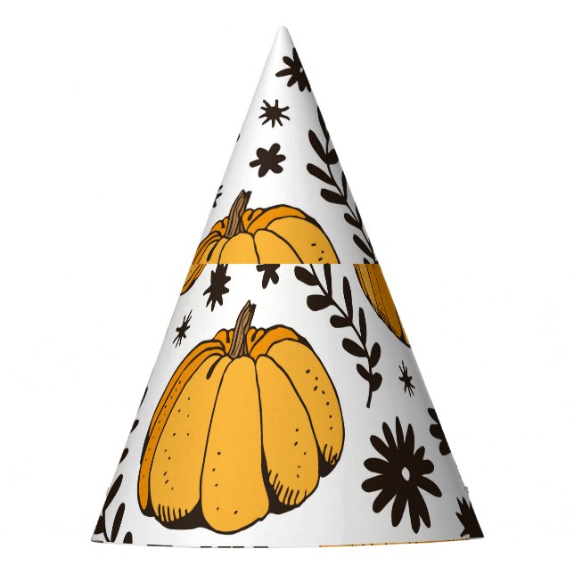 Pumpkin sketches: hand-drawn seamless pattern. party hat (Front)