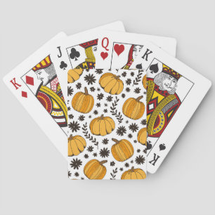Pumpkin sketches: hand-drawn seamless pattern. playing cards