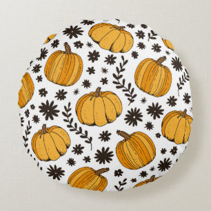 Pumpkin sketches: hand-drawn seamless pattern. round cushion