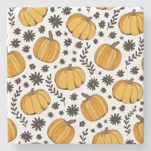 Pumpkin sketches: hand-drawn seamless pattern. stone coaster