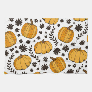 Pumpkin sketches: hand-drawn seamless pattern. tea towel
