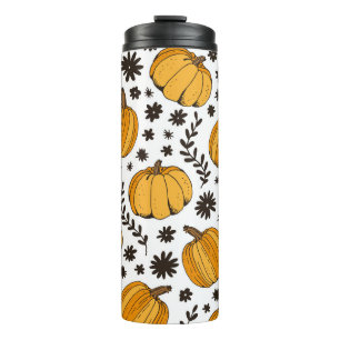 Pumpkin sketches: hand-drawn seamless pattern. thermal tumbler