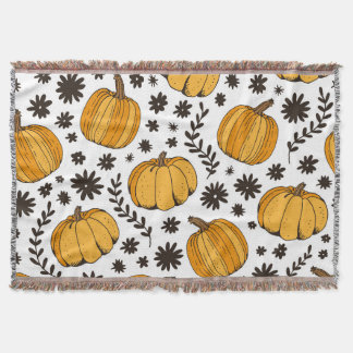 Pumpkin sketches: hand-drawn seamless pattern. throw blanket
