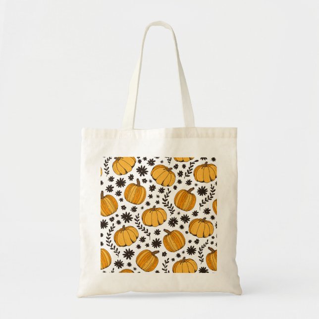 Pumpkin sketches: hand-drawn seamless pattern. tote bag (Front)