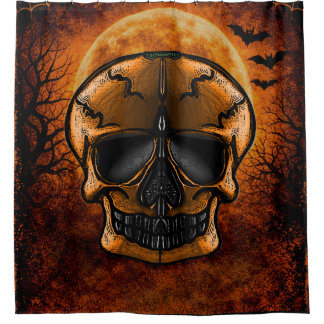 Pumpkin Skull Halloween Party Shower Curtain