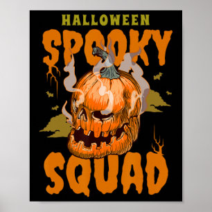 Pumpkin Skull Halloween Spooky Squad Graphic Men Poster