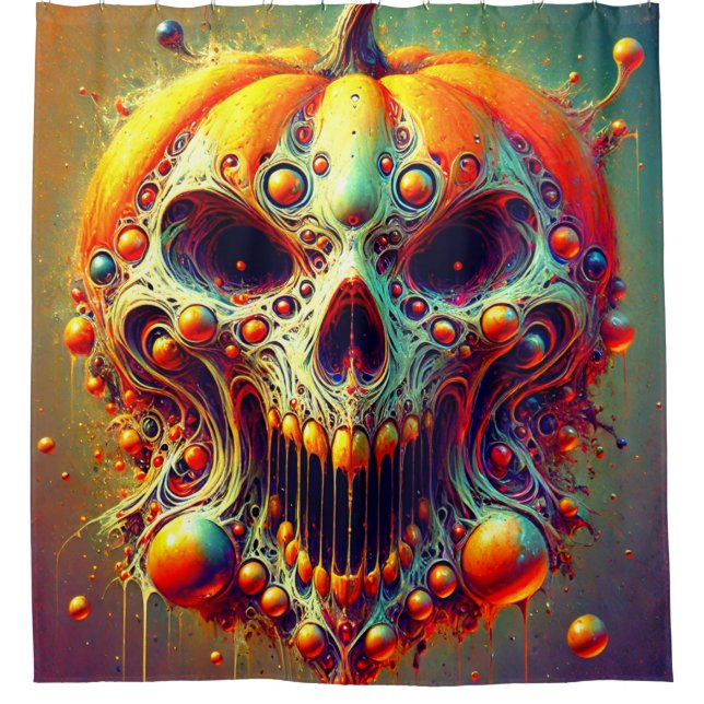 Pumpkin Skull Shower Curtain (Front)