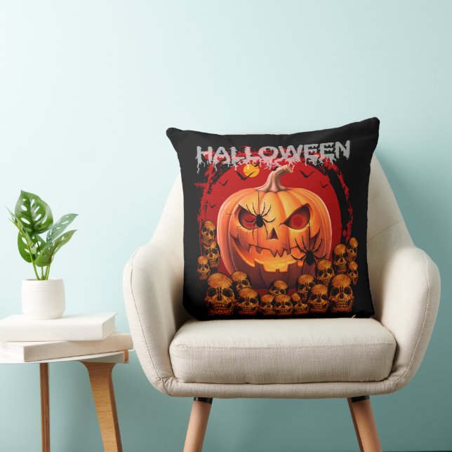 PUMPKIN SKULLS SKELETON HALLOWEEN  CUSHION (Chair)