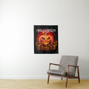 PUMPKIN SKULLS SKELETON HALLOWEEN  TAPESTRY