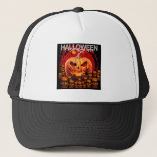PUMPKIN SKULLS SKELETON HALLOWEEN  TRUCKER HAT