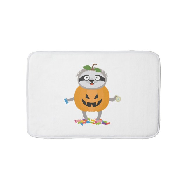Pumpkin Sloth Halloween Costume Gift Bath Mat (Front)