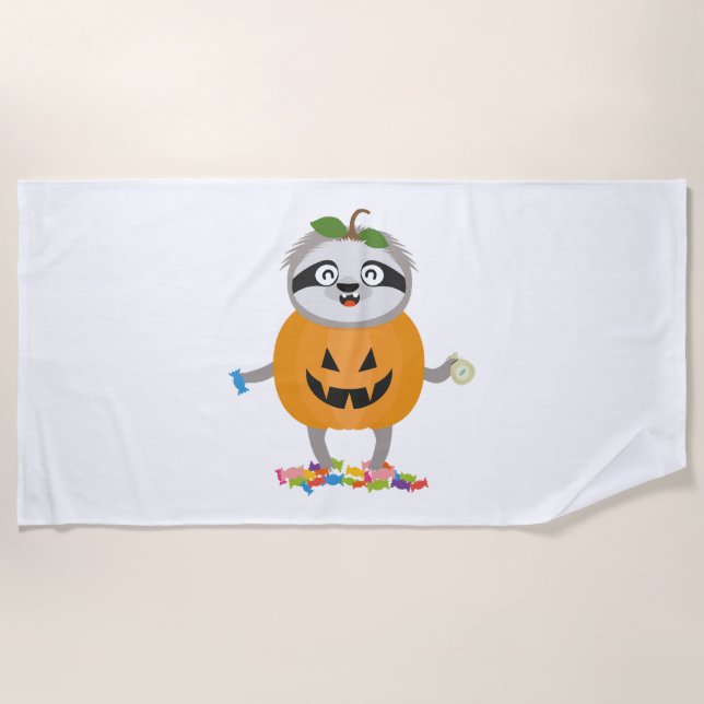Pumpkin Sloth Halloween Costume Gift Beach Towel (Front)