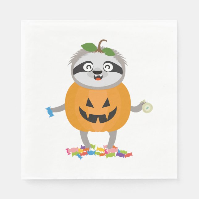 Pumpkin Sloth Halloween Costume Gift Napkin (Front)