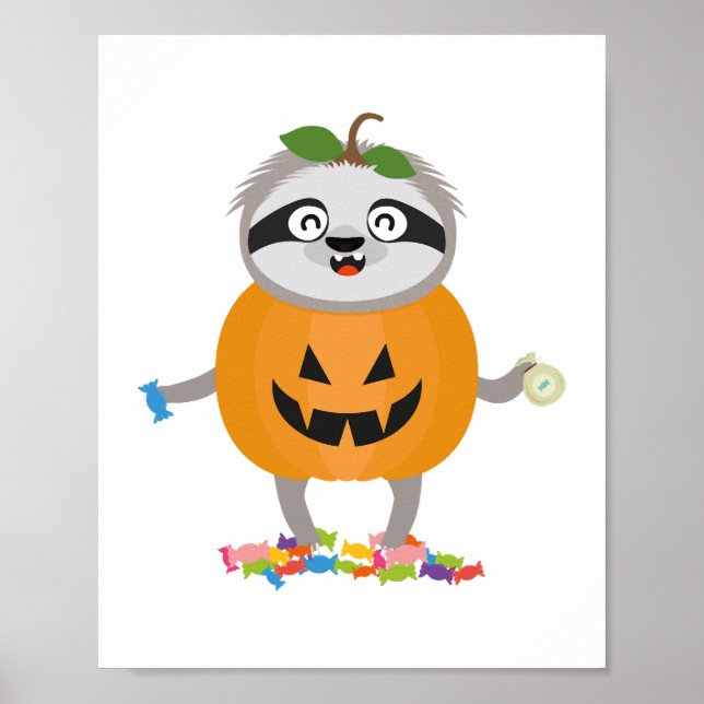 Pumpkin Sloth Halloween Costume Gift Poster (Front)