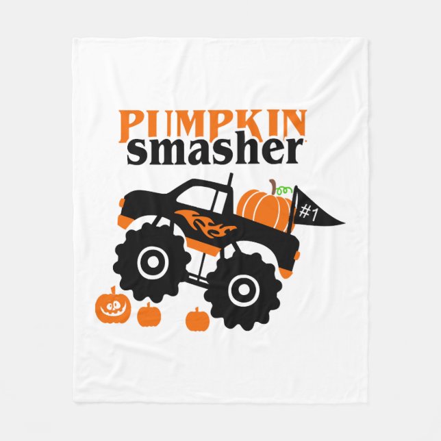 Pumpkin Smasher Boys Halloween Monster Truck Fleece Blanket (Front)