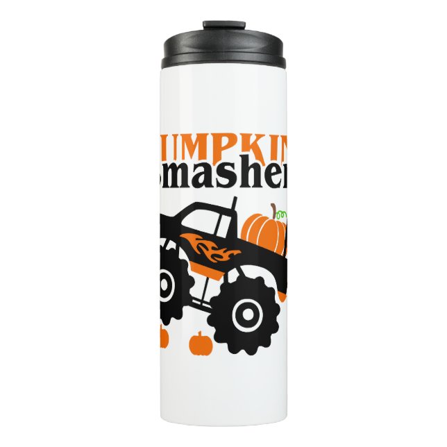 Pumpkin Smasher Boys Halloween Monster Truck Thermal Tumbler (Front)
