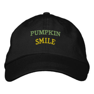 PUMPKIN SMILE Text Black Colour Halloween Style-Ha Embroidered Hat